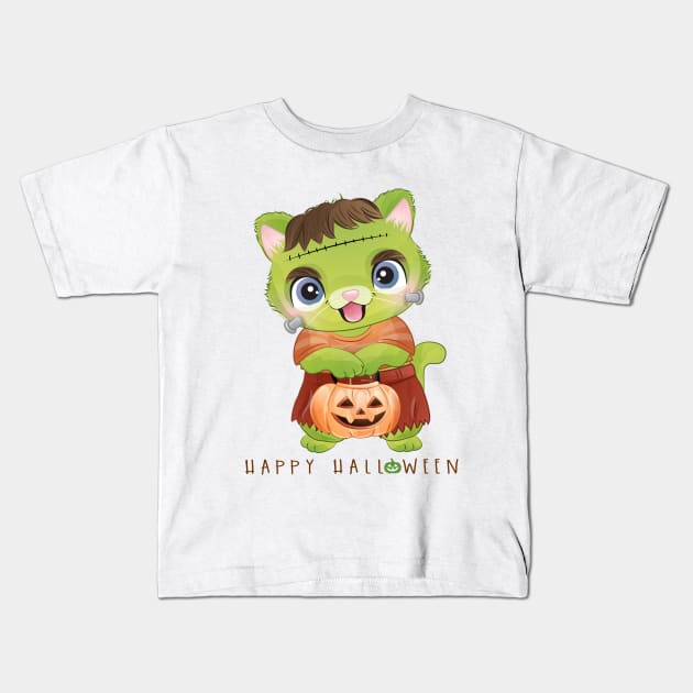 cute kitty for halloween day Kids T-Shirt by sharukhdesign